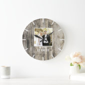 素朴木結婚の記念撮影パーソナライズされた ラージ壁時計 (ホーム)
