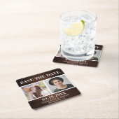 素朴木結婚の2枚の写真日付を保存 スクエアペーパーコースター (インサイチュ)