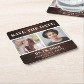 素朴木結婚の2枚の写真日付を保存 スクエアペーパーコースター (アングル)