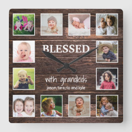 素朴木12枚賛美写真 スクエア壁時計