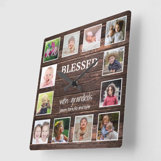 素朴木12枚賛美写真 スクエア壁時計 (傾斜)