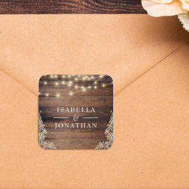 素朴木、レース、ストリングライト結婚 スクエアシール