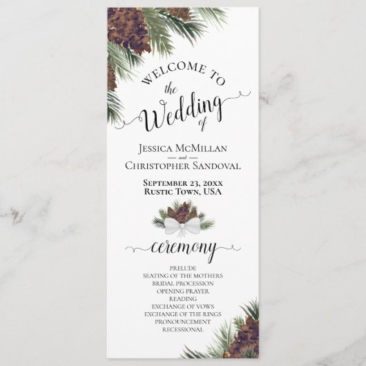素朴松と松の枝エレガントな結婚式 プログラム (正面)