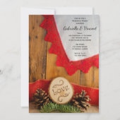 素朴松と赤レース冬のリハーサルディナー 招待状 (正面)