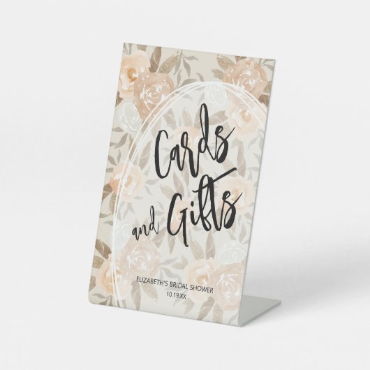 素朴桃の花のカードとギフトブライダルシャワー 台座サイン (正面)