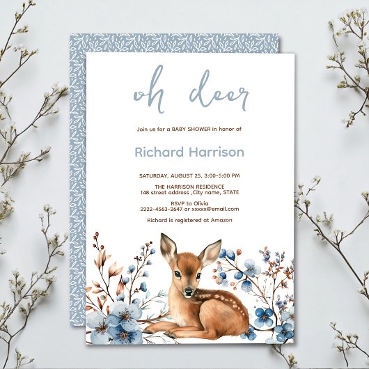 素朴森ああ鹿かわいい赤ちゃんシャワー招待 招待状