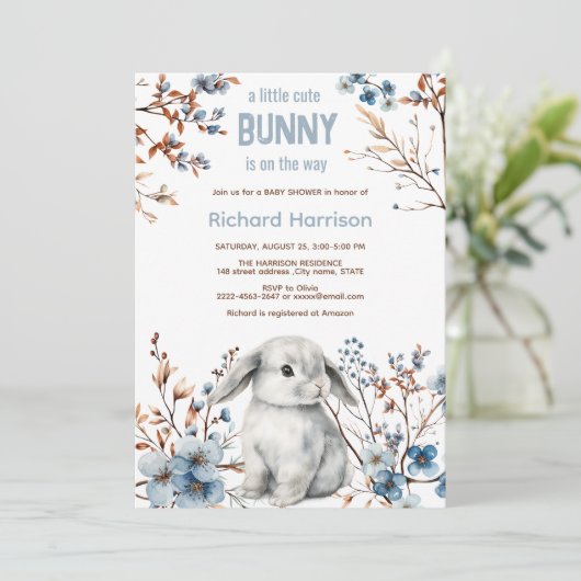 素朴森のかわいいバニーの赤ちゃんシャワー 招待状 (スタンド正面)
