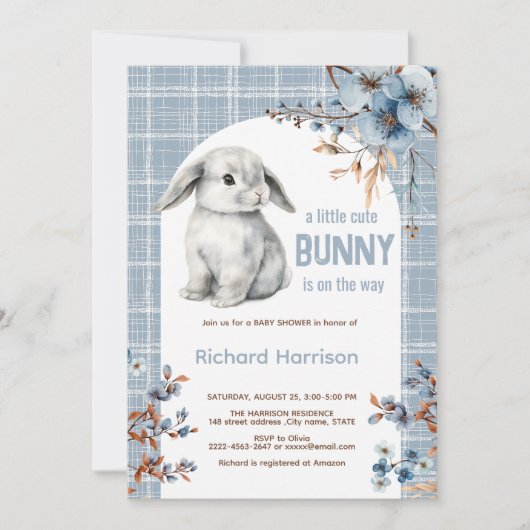 素朴森の小さなバニーの赤ちゃんシャワーの招待状 招待状 (正面)