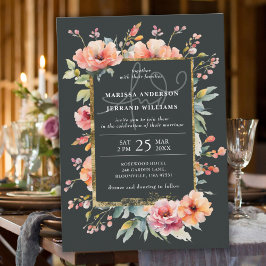 素朴植物園金ゴールドフレーム結婚写真 招待状