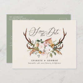 素朴植物性の結婚セージエレガントグリーン 案内ポストカード