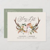 素朴植物性の結婚セージエレガントグリーン 案内ポストカード (正面/裏面)