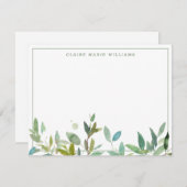 素朴植物性の緑の葉が薄縁どい ノートカード (正面/裏面)