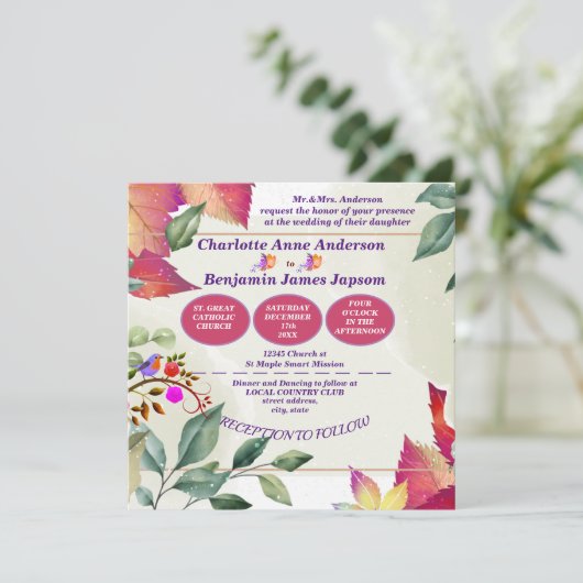 素朴植物性の美結婚鳥 招待状 (スタンド正面)