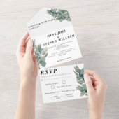 素朴植物性ユーカリ結婚ス オールインワン招待状 (貼ってはがせる)