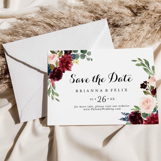 素朴横書き結婚のBurgundy セーブザデート