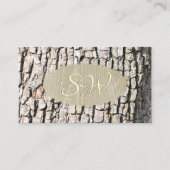 素朴樹皮粒楕円金ゴールド縁どイニシャル 名刺 (正面)