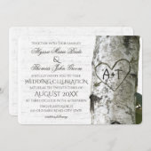 素朴樺の木の木と彫り結婚ハート 招待状 (正面/裏面)