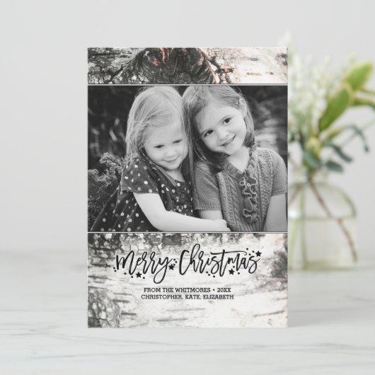 素朴樺の木の樹皮メリークリスマス写真 シーズンカード (スタンド正面)