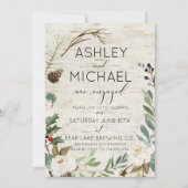 素朴樺の木ウィンター写真タイポグラフィパーティー 招待状 (正面)