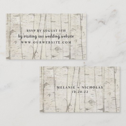 素朴樺の木ウッドウェディングrsvpウェブサイトカード エンクロージャーカード (正面/裏面)