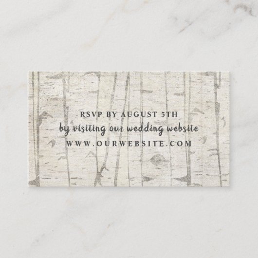 素朴樺の木ウッドウェディングrsvpウェブサイトカード エンクロージャーカード (正面)