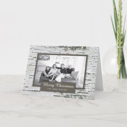 素朴樺の木ウッドクリスマスフォトグリーティングカード シーズンカード (正面)