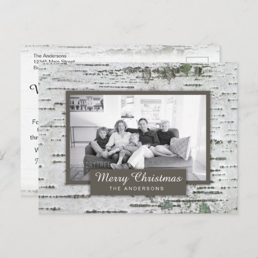素朴樺の木ウッドクリスマスフォトポストカード シーズンポストカード (正面/裏面)