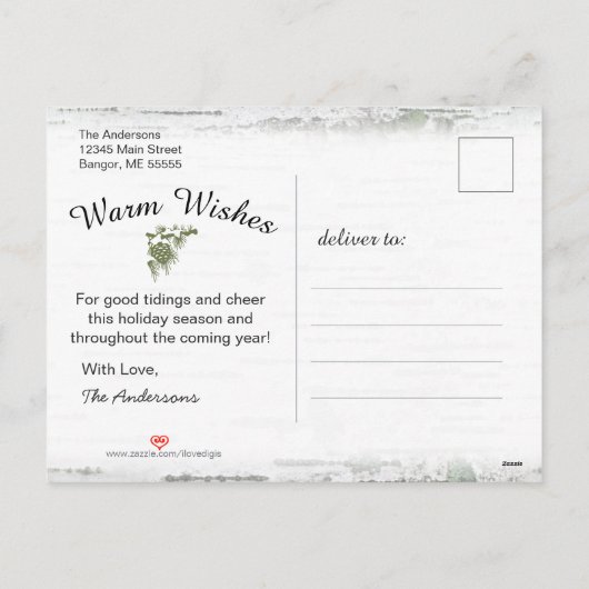 素朴樺の木ウッドクリスマスフォトポストカード シーズンポストカード (裏面)