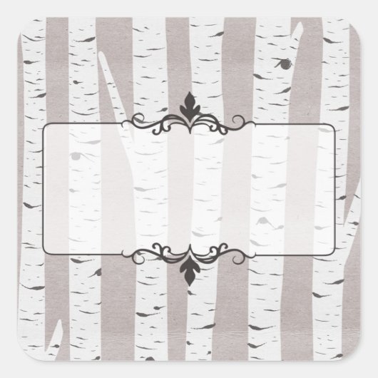 素朴樺の木ウッドツリー&ブランチ自然モダン スクエアシール (正面)