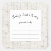 素朴樺の木ウッドベビーシャワーブックプレート蔵書票 スクエアシール (正面)