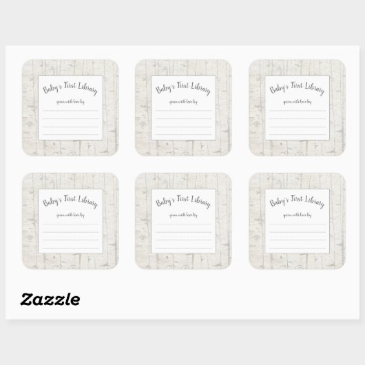 素朴樺の木ウッドベビーシャワーブックプレート蔵書票 スクエアシール (シート)