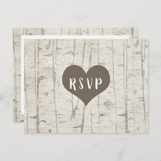 素朴樺の木ウッド結婚式rsvpビュッフェ インビテーションポストカード (正面/裏面)