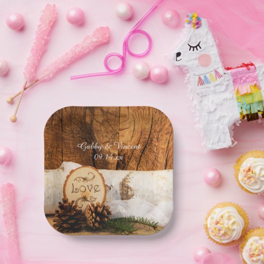 素朴樺の木ツリーアンドバーンウッド結婚ズ ペーパープレート (パーティー)