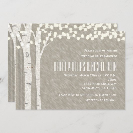 素朴樺の木ツリーストリングライト結婚式招待状 招待状 (正面/裏面)