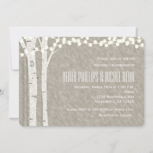 素朴樺の木ツリーストリングライト結婚式招待状 招待状 (正面)