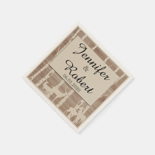 素朴樺の木ツリーズ結婚鹿のナプキン スタンダードカクテルナプキン (角)