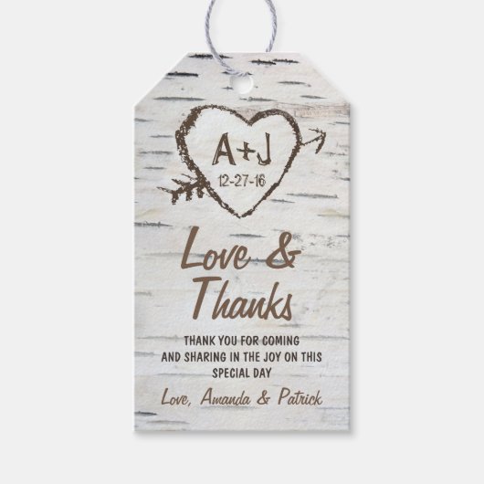 素朴樺の木ツリーバーク結婚の感謝ラベル ギフトタグ (正面)