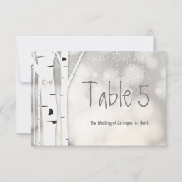 素朴樺の木ツリー冬の雪のテーブル番号カード 招待状