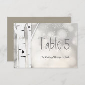 素朴樺の木ツリー冬の雪のテーブル番号カード 招待状 (正面/裏面)