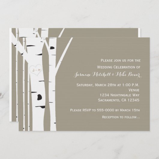 素朴樺の木ツリー彫りハート結婚式招待状 招待状 (正面/裏面)