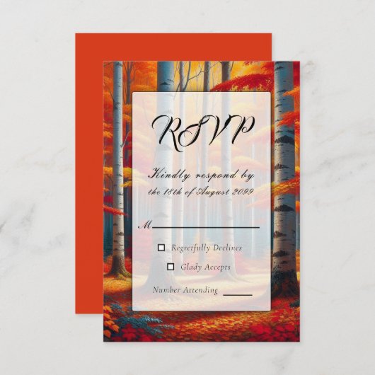 素朴樺の木ツリー秋の結婚式 出欠カード (正面/裏面)