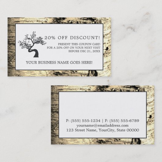 素朴樺の木ツリー、割引伝票 割引カード (正面/裏面)