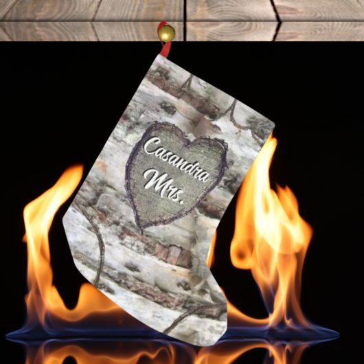 素朴樺の木バークウッド彫刻ハート《植物》アスペンツリー スモールクリスマスストッキング