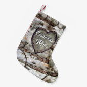 素朴樺の木バークウッド彫刻ハート《植物》アスペンツリー スモールクリスマスストッキング (正面 (吊り時))