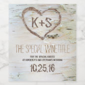 素朴樺の木樹皮ハート彫刻 ワインラベル (シングルラベル)