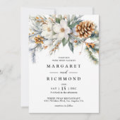 素朴水エレガント色フローラ冬の結婚式 招待状 (正面)