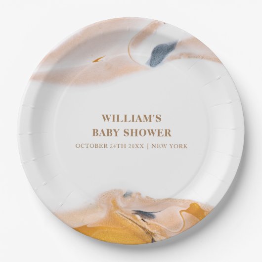 素朴水モダン色抽象芸術赤ちゃんシャワー ペーパープレート (正面)