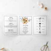 素朴水彩ひまわり秋の結婚式 三つ折り招待状 (内部)