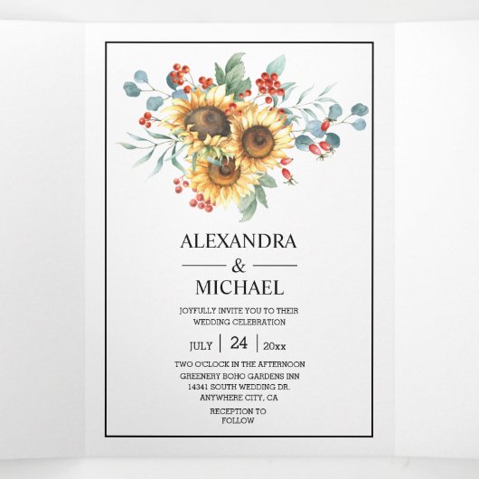 素朴水彩ひまわり秋の結婚式 三つ折り招待状 (内部中)