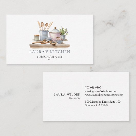 素朴水彩台所用品ケータリング 名刺 (正面/裏面)